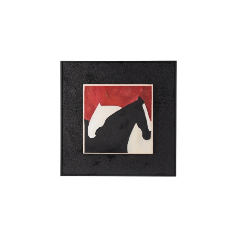 Black & White Horse Sandstone Panel + Double-Layer Sandstone Decorative Painting