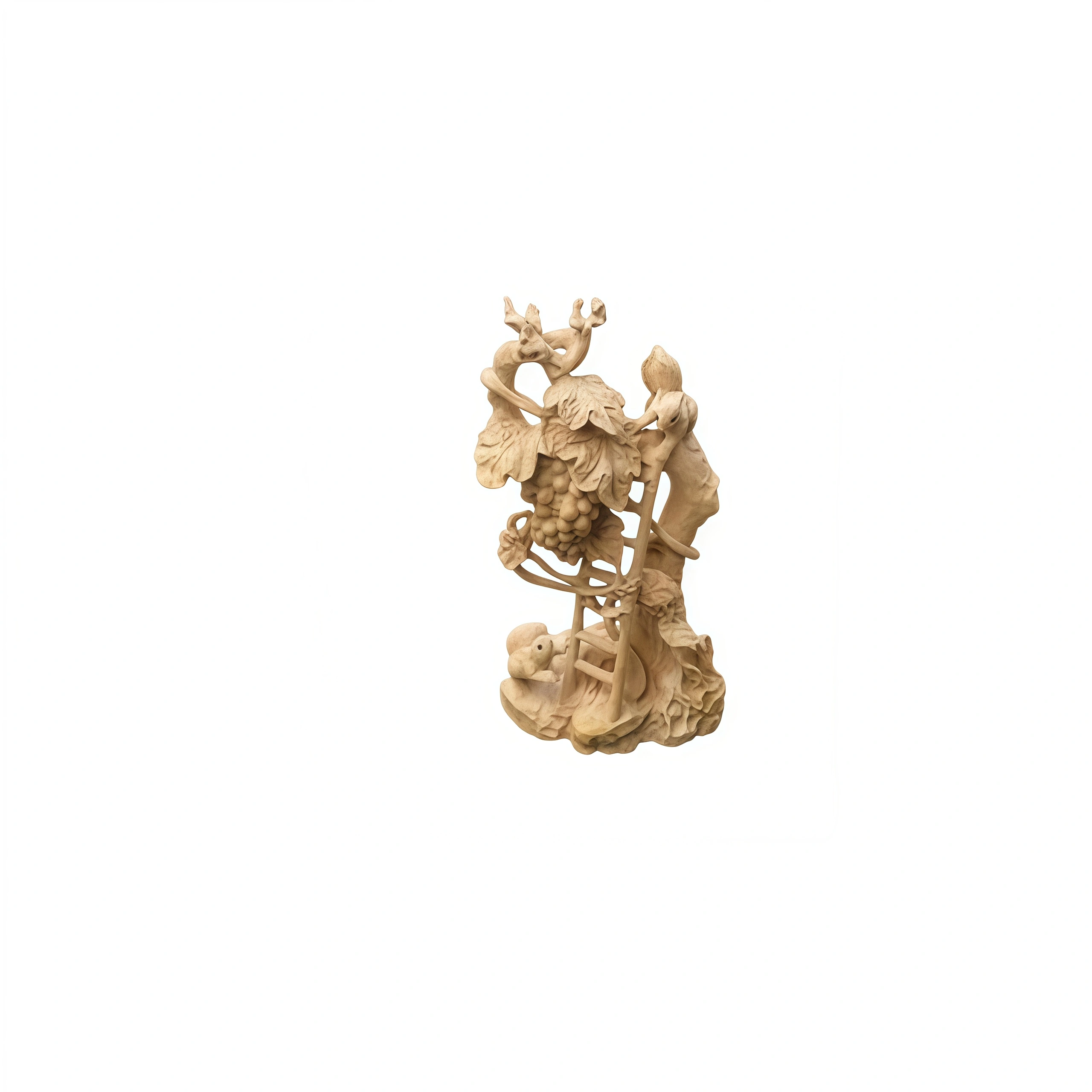 Boxwood Carved Abundant Fruits Figurine
