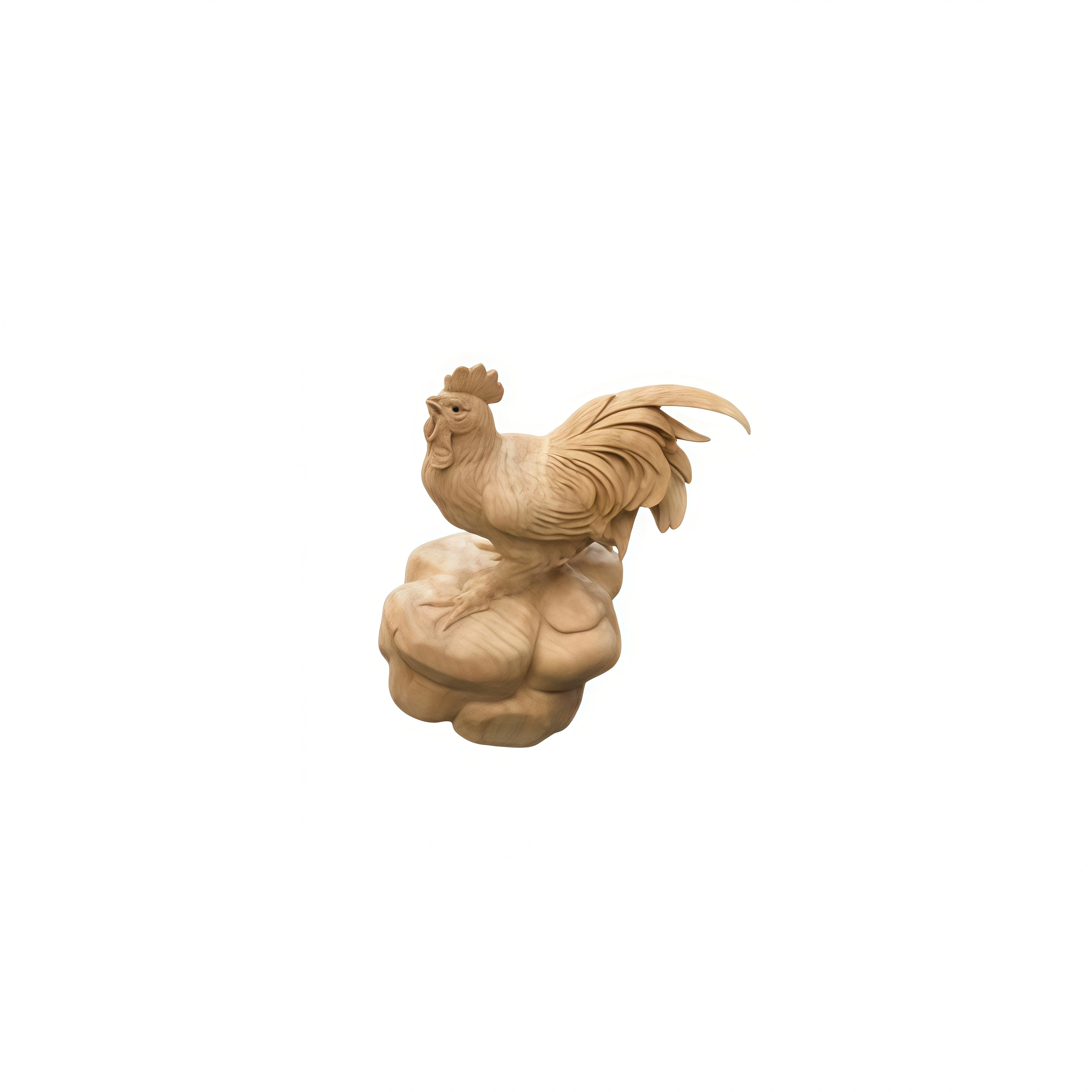 Boxwood Carved Rooster Figurine
