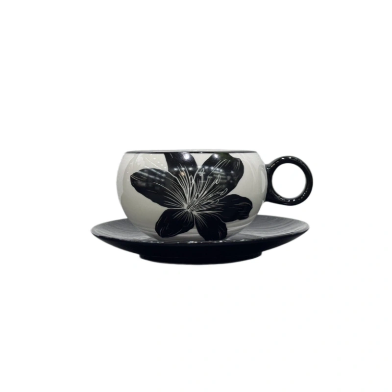 Black Floral Coffee Cup