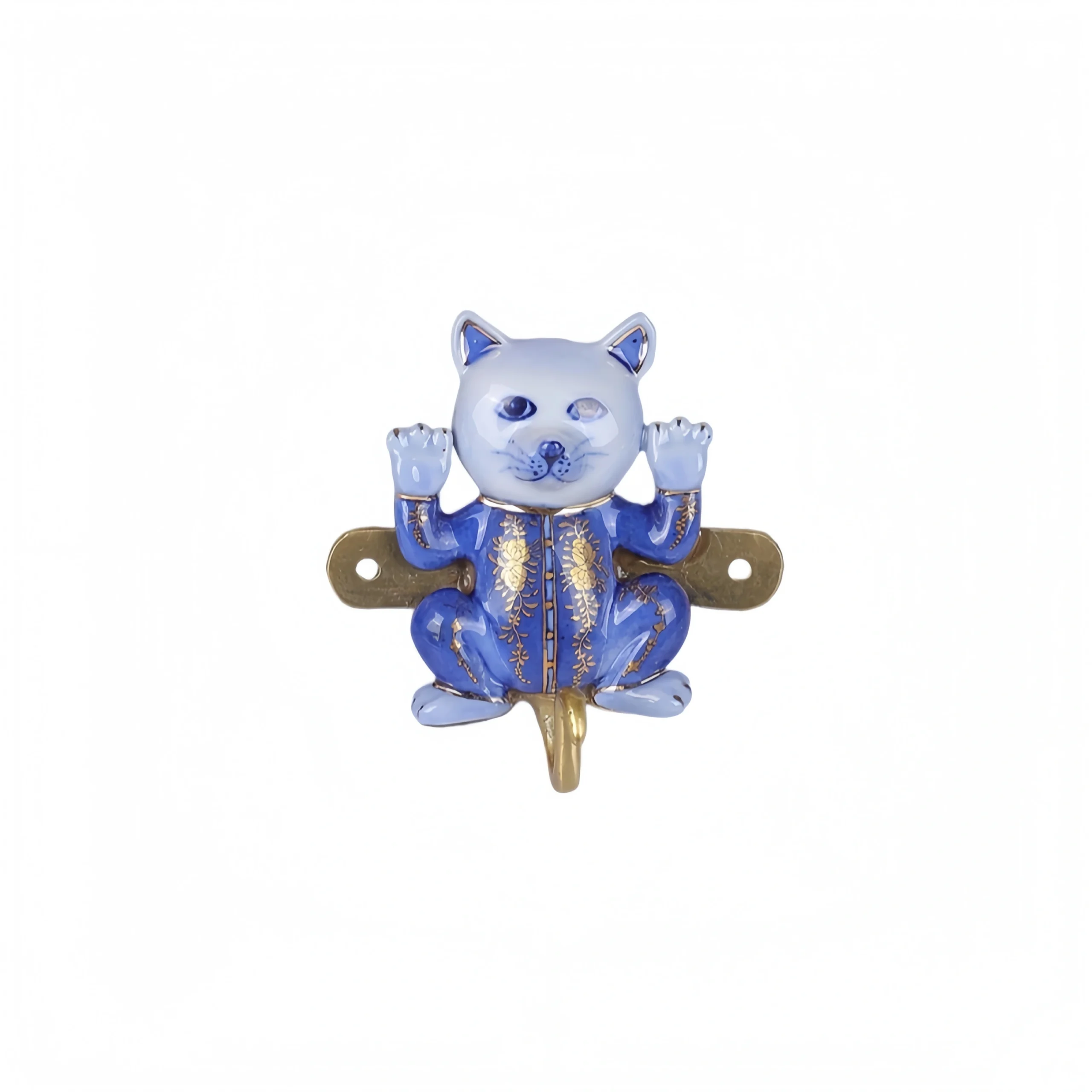 Lucky Cat Wall Hook (Blue and White)