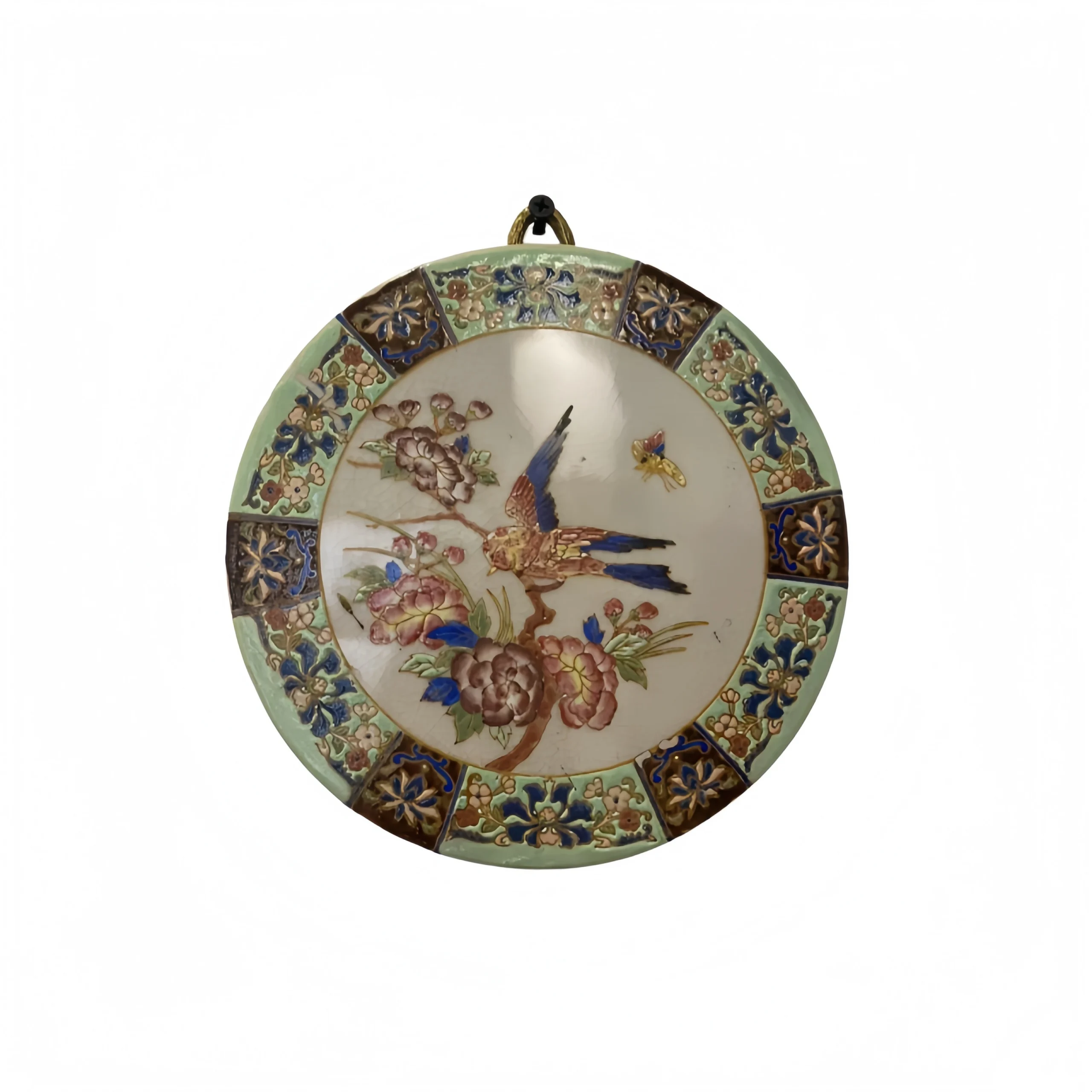 Floral and Bird Border Wall-Mounted Porcelain Tile