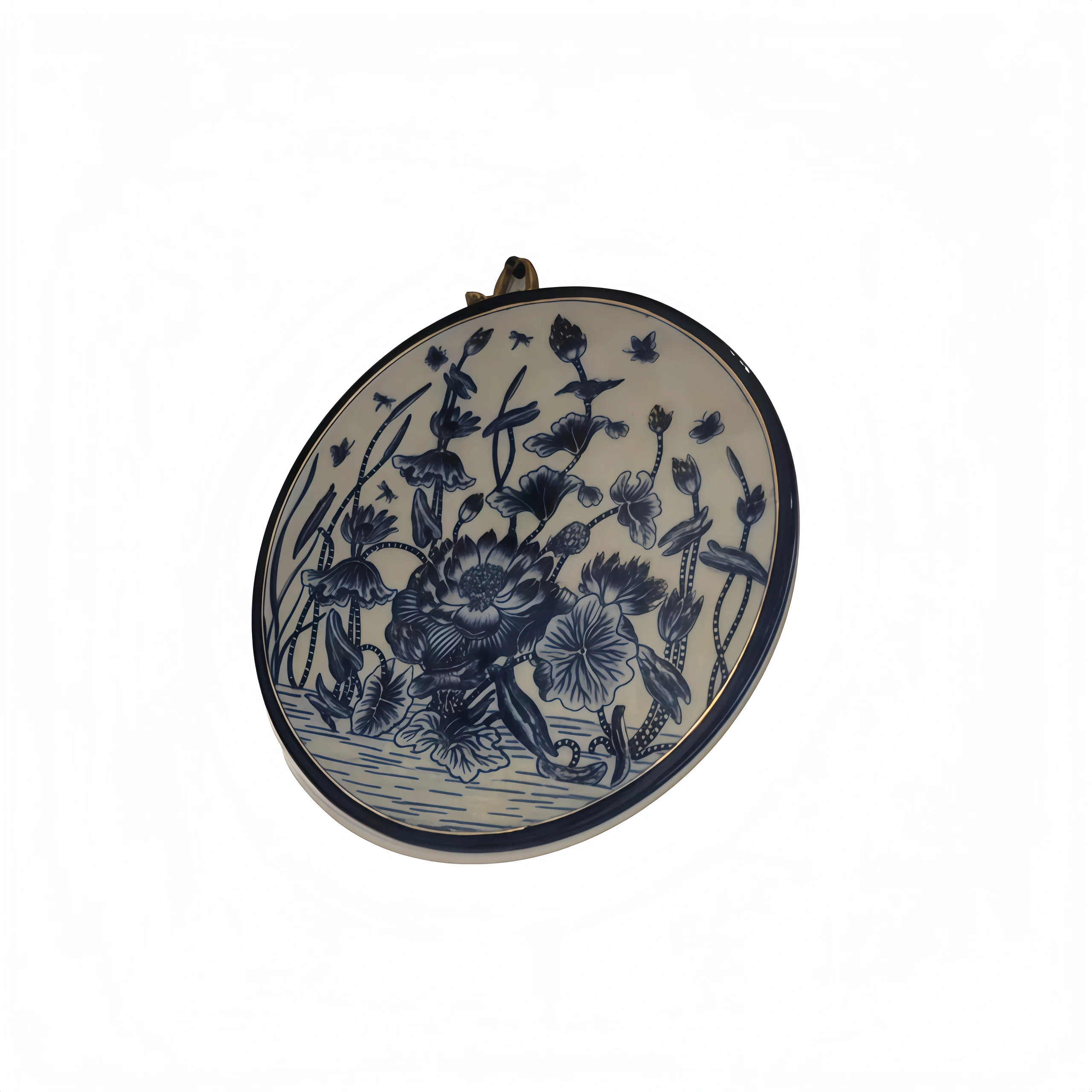 Blue and White Lotus Wall-Mounted Porcelain Tile