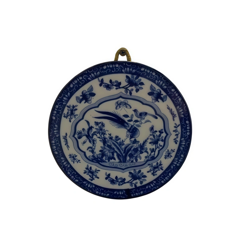 Blue and White Floral & Bird Wall-Mounted Porcelain Tile