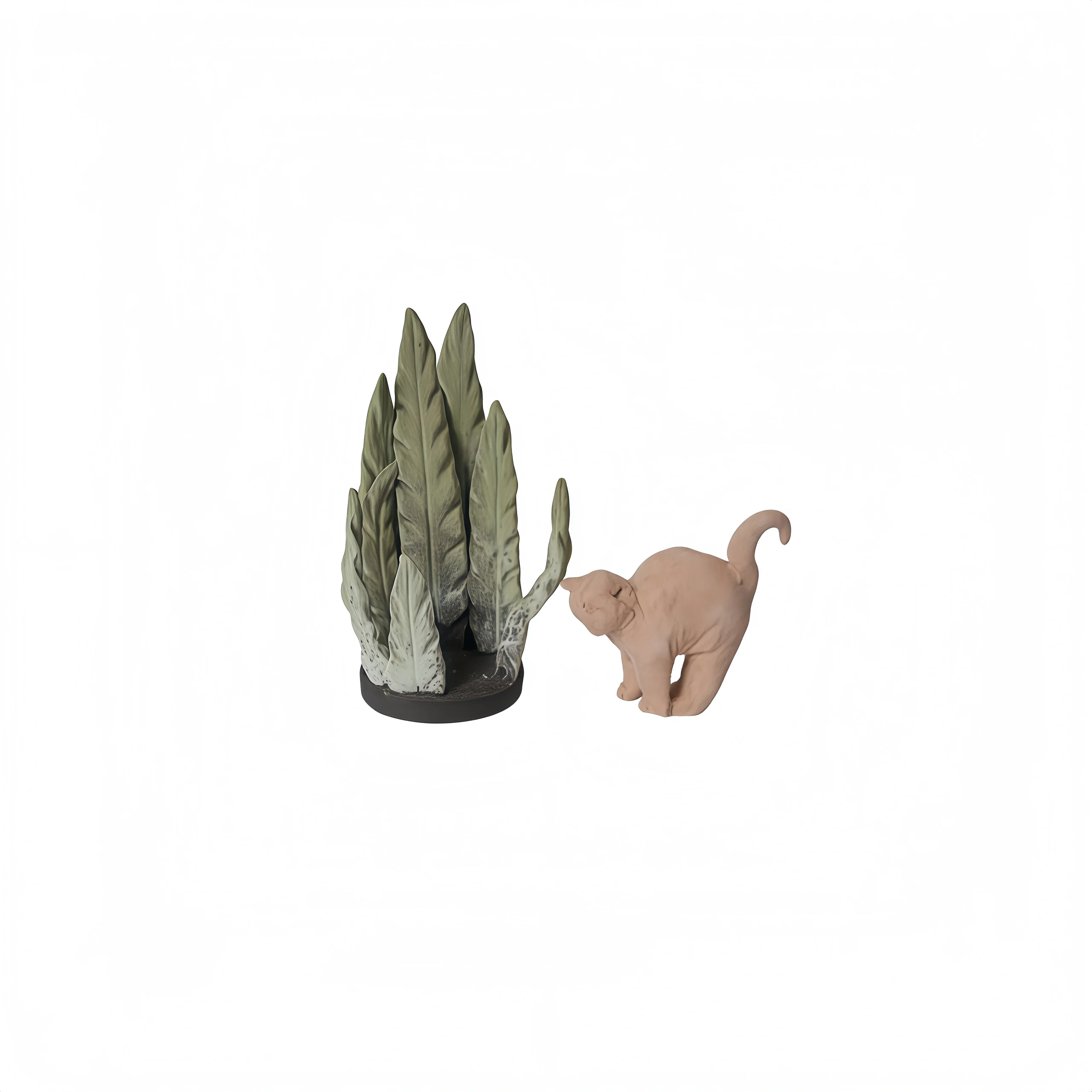 Hide-and-Seek Potted Plant Figurine (White Cat)