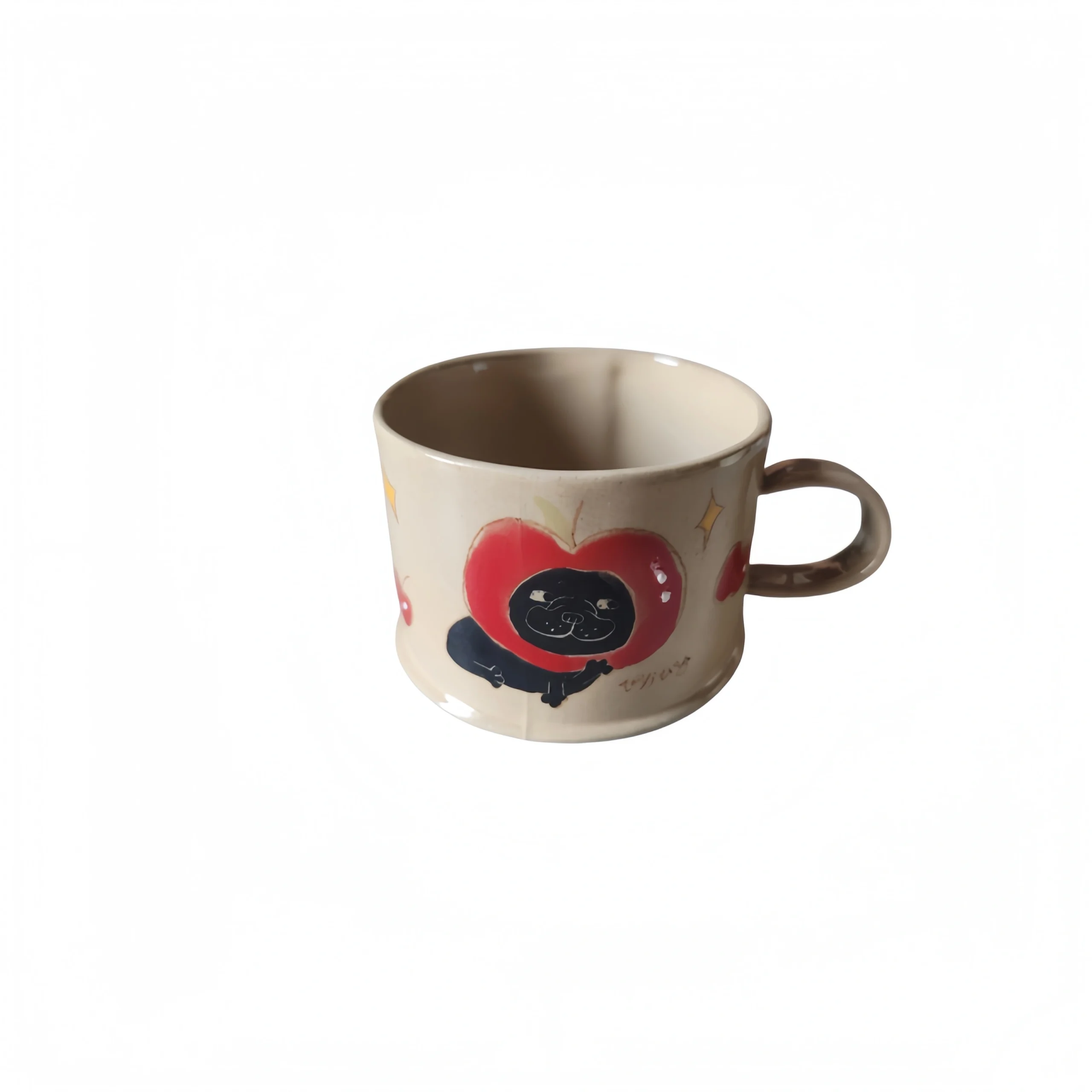 Ceramic Hand-Painted Cherry Puppy Handle Mug