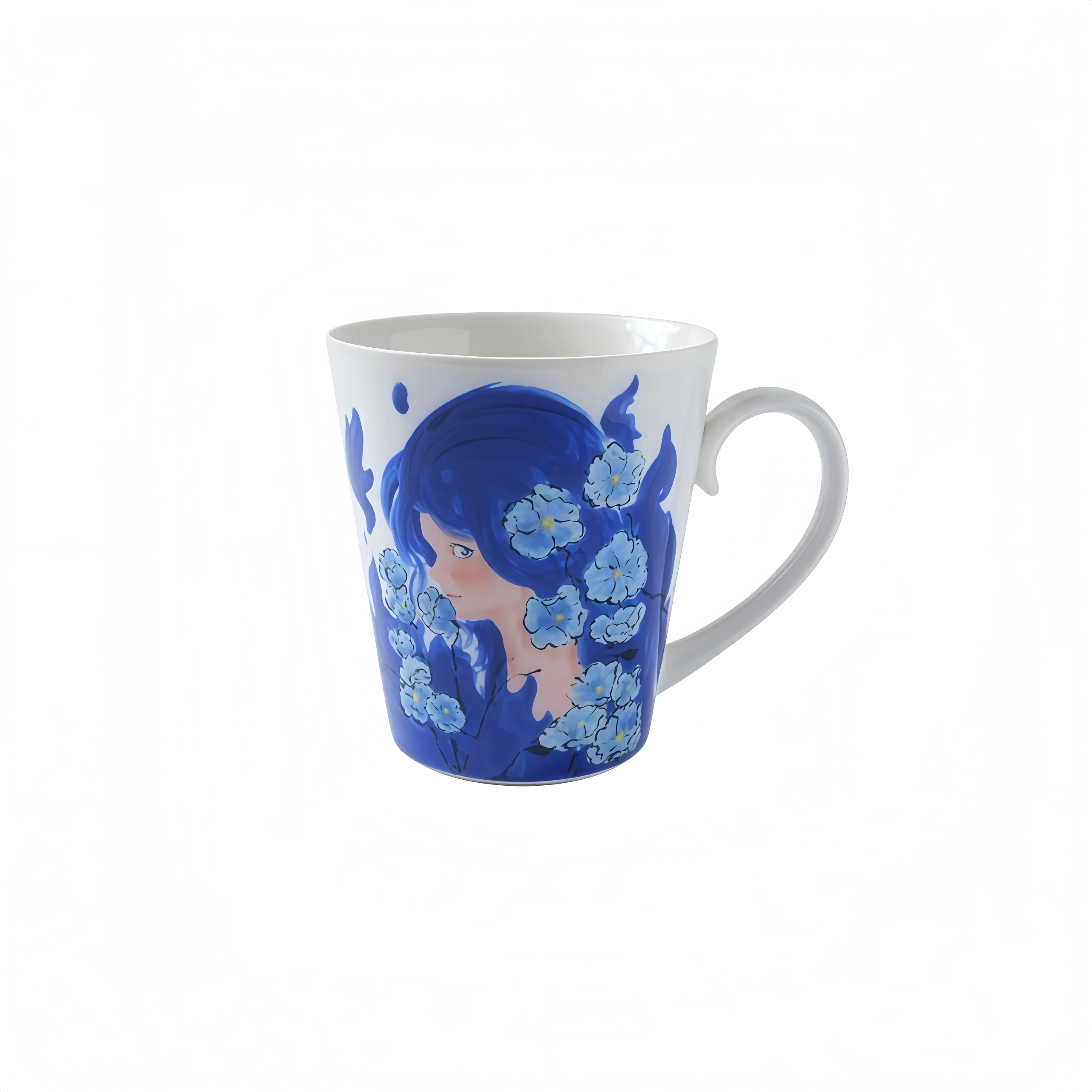 Hand-painted Mug with a Profile of a Blue-haired Girl