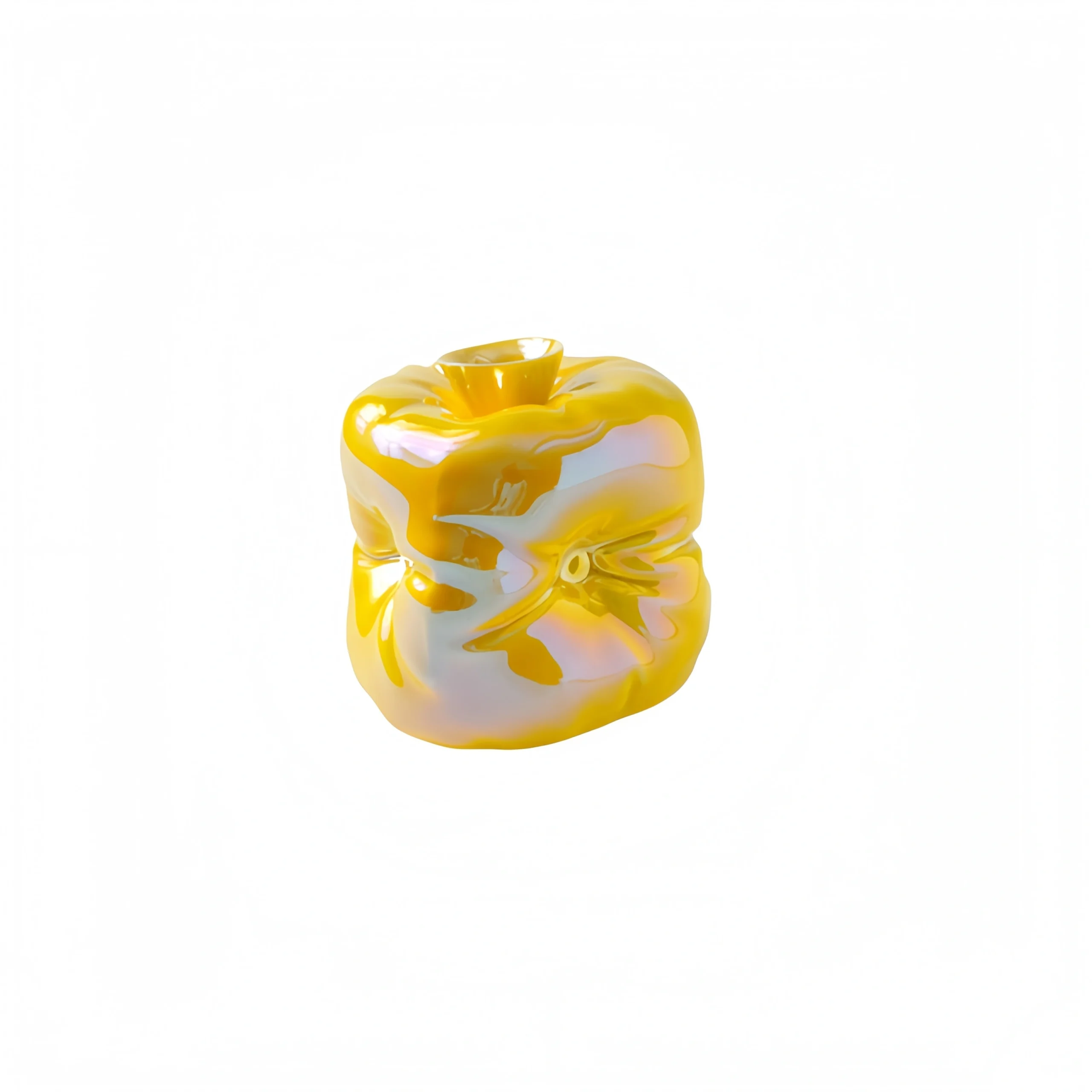 Pillow Pumpkin Ceramic Planter – Electroplated Yellow