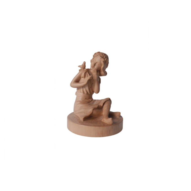 Smiling Little Girl Boxwood Figurine