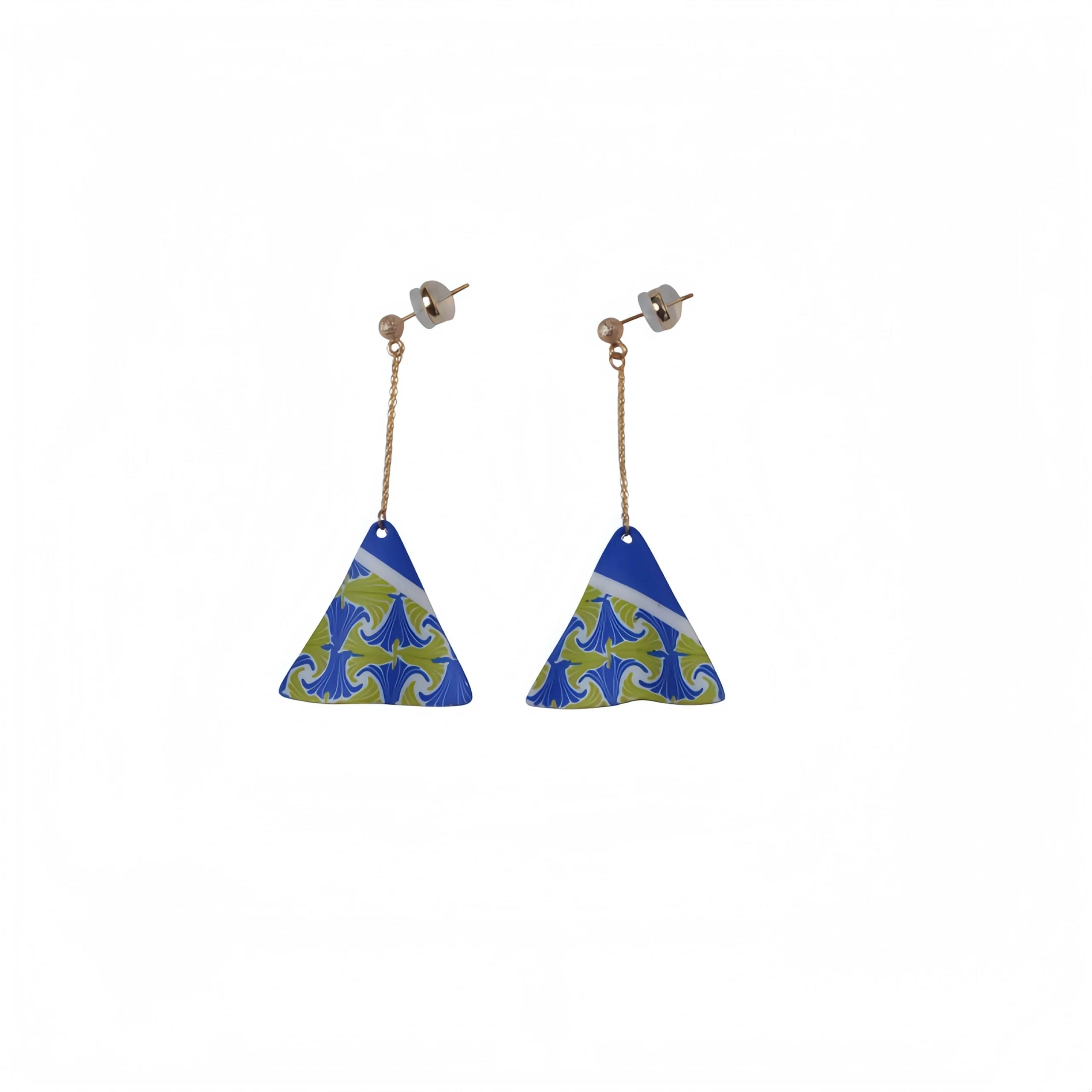 Blue and White Triangular Earrings
