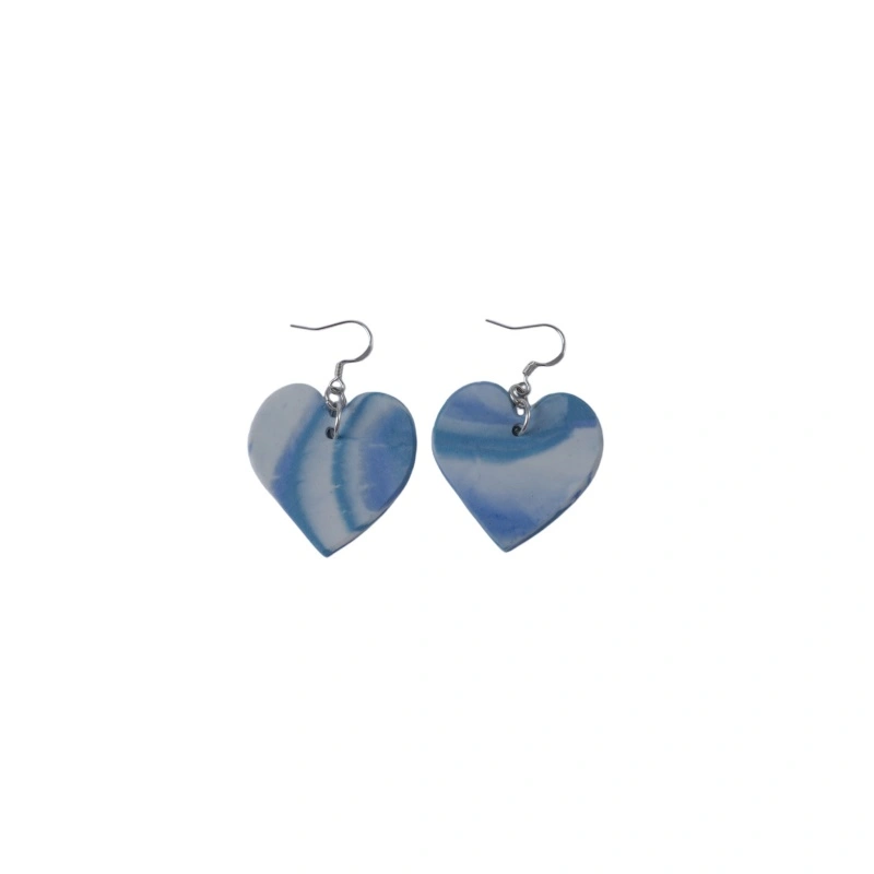 Ceramic heart-shaped blue-and-white earrings