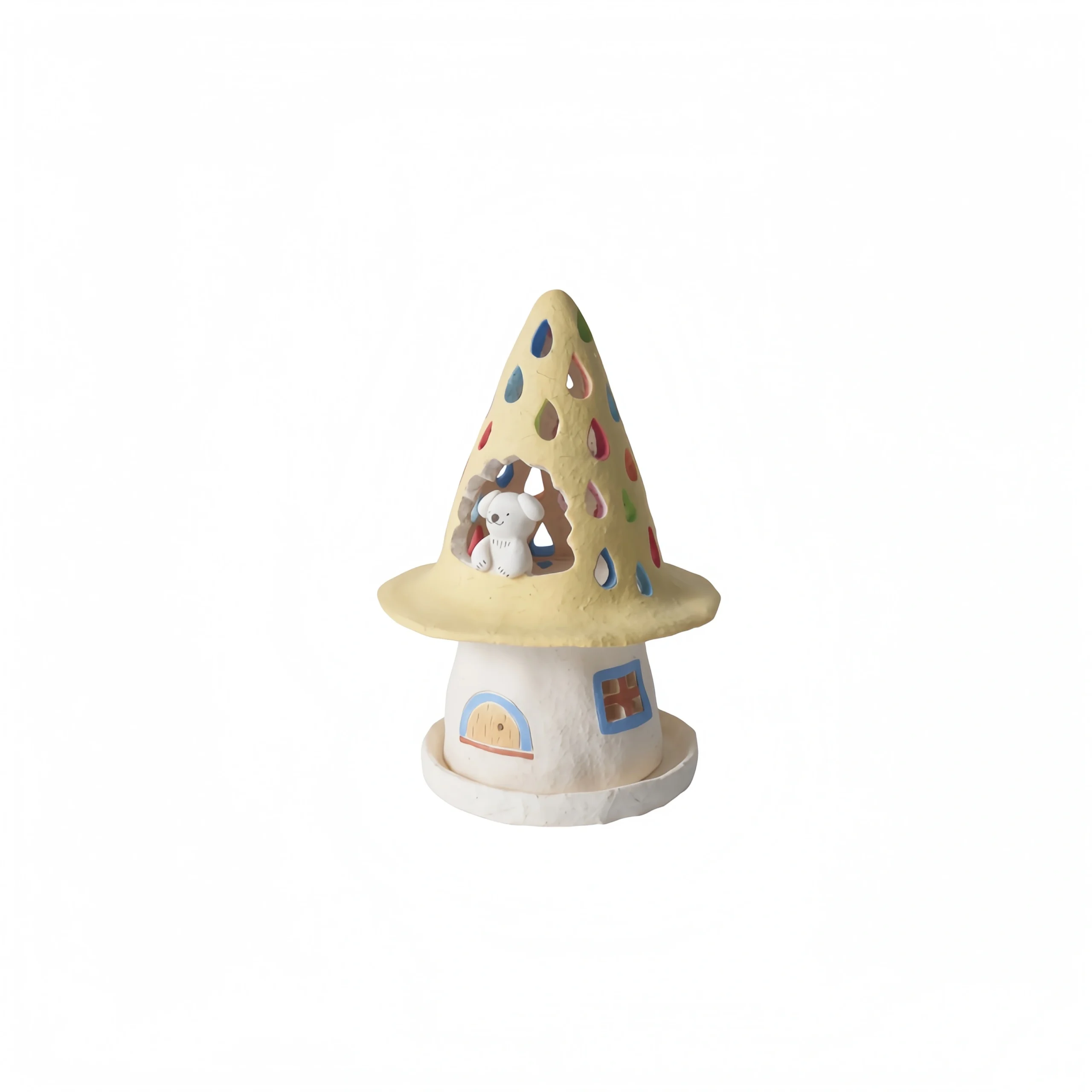 Puppy with Pointed Hat & Yellow House Candle Holder