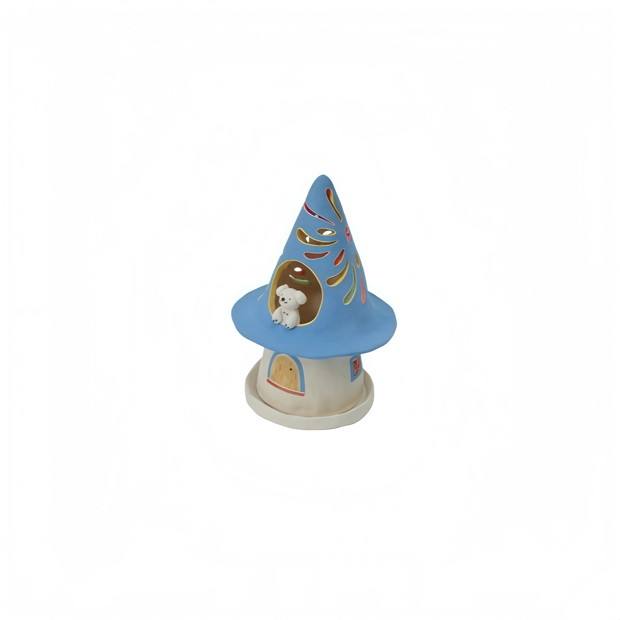 Puppy with Pointed Hat & Blue House Candle Holder