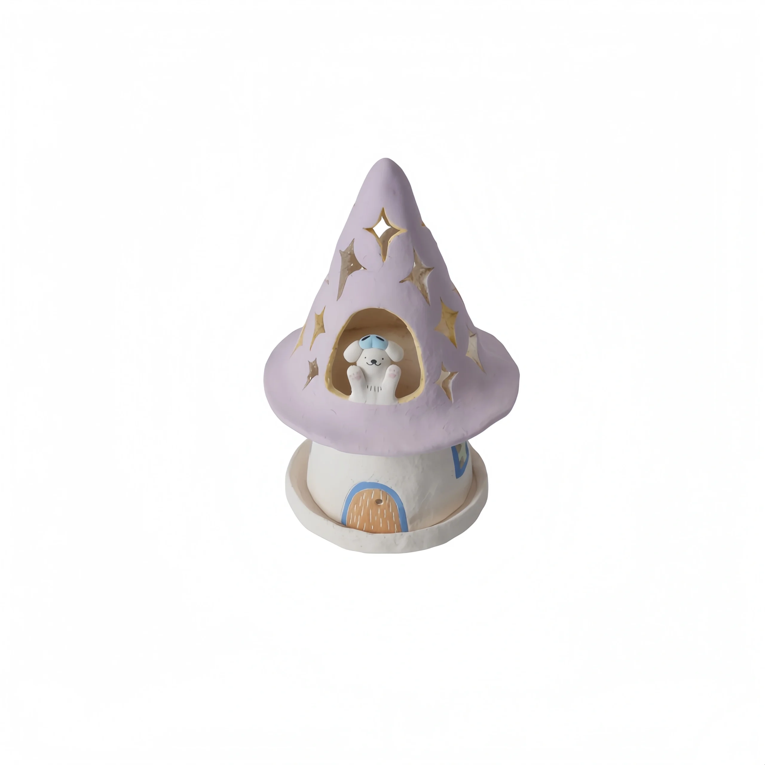 Puppy with Pink Pointed Hat & House Candle Holder