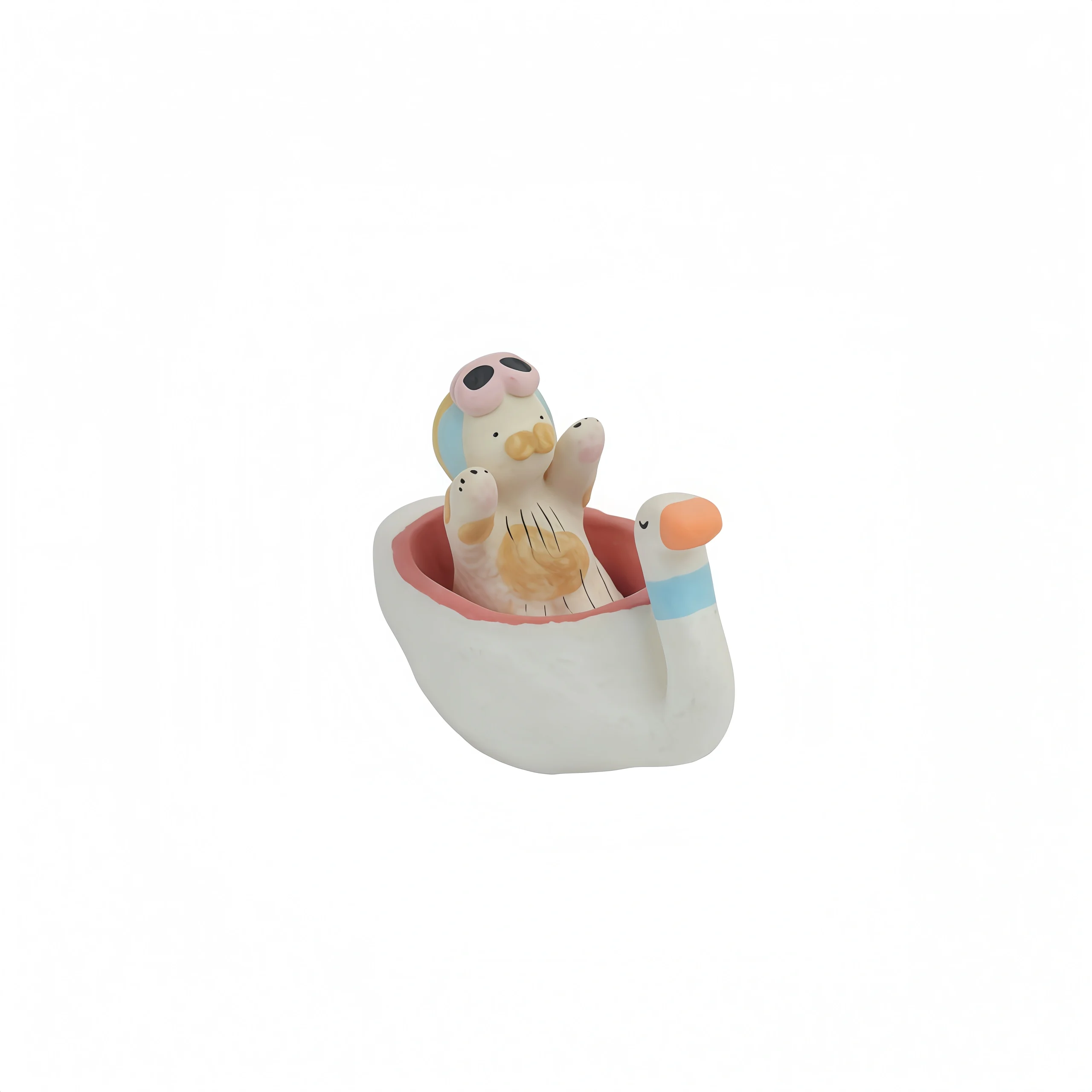 Puppy Riding Goose Figurine