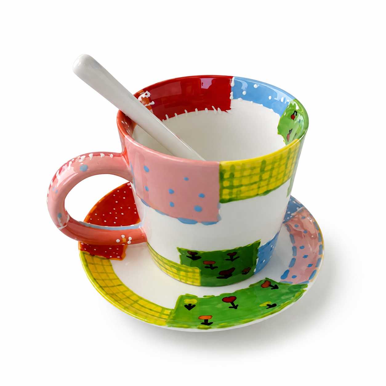 Colorful Slanted Belly Mug with Coaster