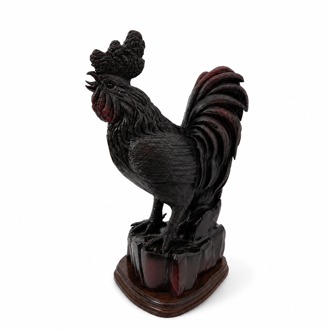 Large Red Rosewood Rooster Ornament